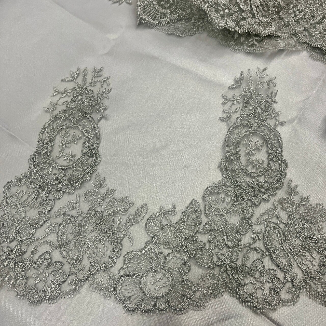 1 Yard Corded Embroidered Lace Trim 9" Wide 100% Polyester Net Mesh for Bridal & Evening Wear